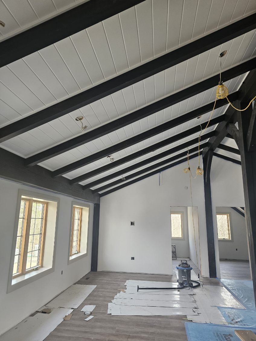 Open finished interior with exposed timber beams